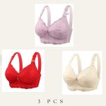 3Pcs (Combo) China Eye Catching Round Shape Bra – 💜Soft Purple + ❤️Red + 💛Cream