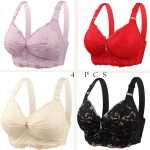 4Pcs (Combo) China Eye Catching Round Shape Bra – 💜Soft Purple + ❤️Red + 💛Cream + 🖤Black