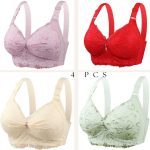 4Pcs (Combo) China Eye Catching Round Shape Bra – 💜Soft Purple + ❤️Red + 💛Cream + 💚Green