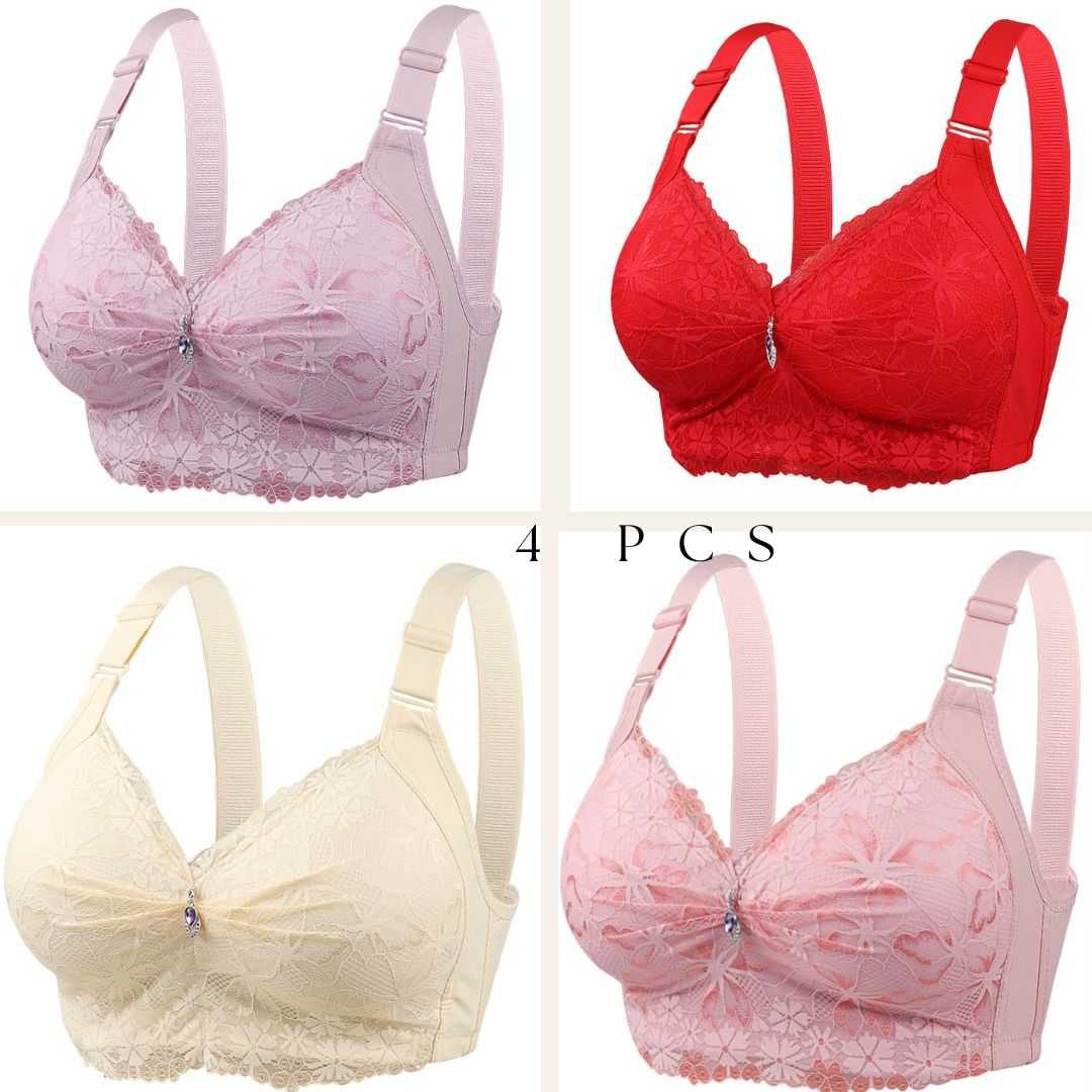 4 Pcs China Eye Catching Round Shape Bra - Soft Purple + Red + Cream + Light Pink 4Pcs (Combo) China Eye Catching Round Shape Bra – 💜Soft Purple + ❤️Red + 💛Cream + 💗Light Pink - Image 1