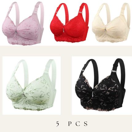 5Pcs (Combo) China Eye Catching Round Shape Bra – 💜Soft Purple + ❤️Red + 💛Cream + 💚Green + 🖤Black