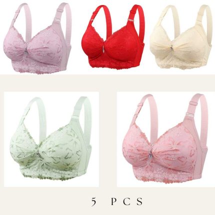 5Pcs (Combo) China Eye Catching Round Shape Bra – 💜Soft Purple + ❤️Red + 💛Cream + 💚Green + 💗Light Pink